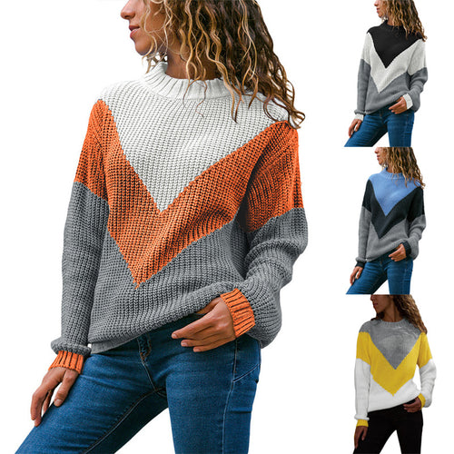 Damen Grobstrick-Pullover mit Chevrondesign, Rundhalsausschnitt und Rippbündchen Shop Nory