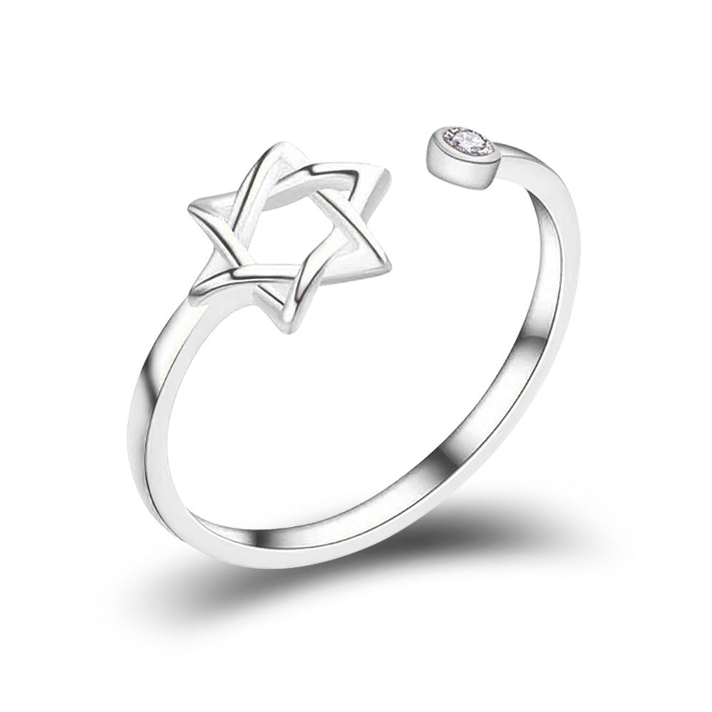 Damen Offener Ring mit kunstvollem Sternmotiv und funkelndem Kristall Shop Nory