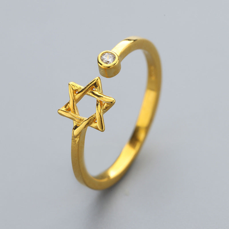 Damen Offener Ring mit kunstvollem Sternmotiv und funkelndem Kristall Shop Nory