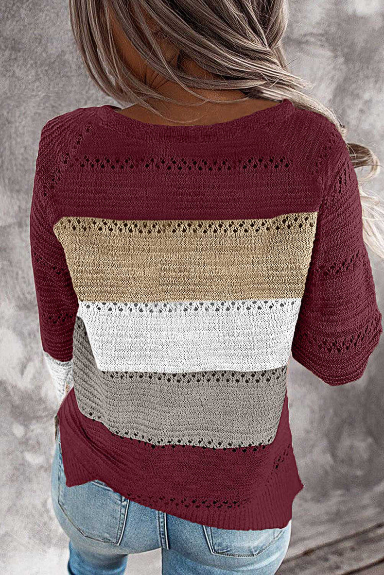 Damen Lässiger Strickpullover mit Ajour‑Muster, Colourblock‑Einsätzen und lockerer Passform Shop Nory