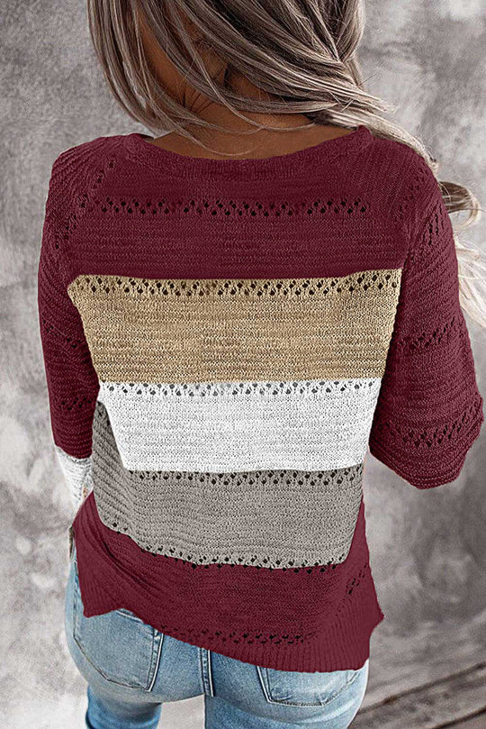 Damen Lässiger Strickpullover mit Ajour‑Muster, Colourblock‑Einsätzen und lockerer Passform Shop Nory