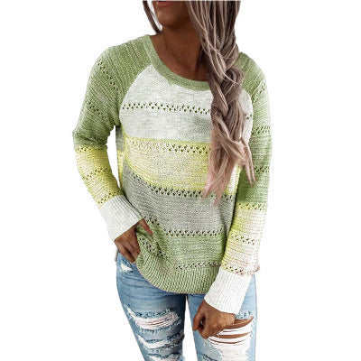 Damen Lässiger Strickpullover mit Ajour‑Muster, Colourblock‑Einsätzen und lockerer Passform Shop Nory
