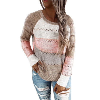 Damen Lässiger Strickpullover mit Ajour‑Muster, Colourblock‑Einsätzen und lockerer Passform Shop Nory