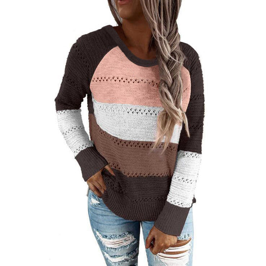 Damen Lässiger Strickpullover mit Ajour‑Muster, Colourblock‑Einsätzen und lockerer Passform Shop Nory