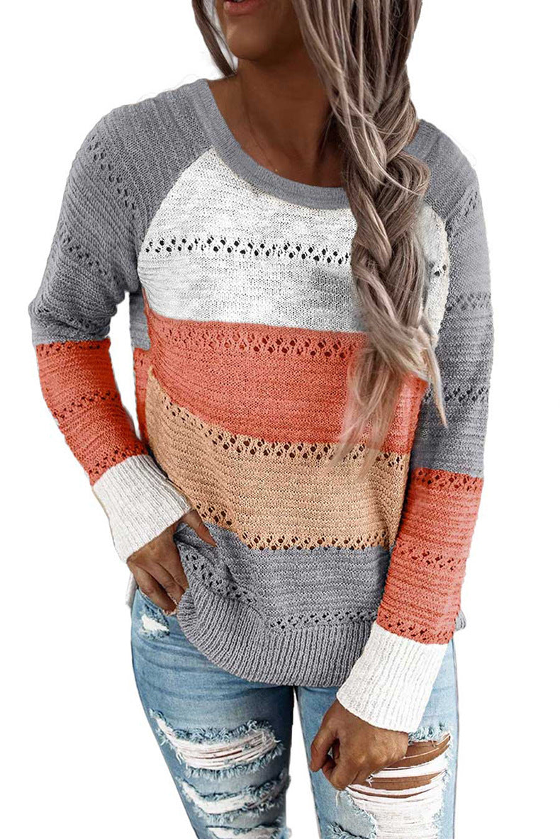 Damen Lässiger Strickpullover mit Ajour‑Muster, Colourblock‑Einsätzen und lockerer Passform Shop Nory