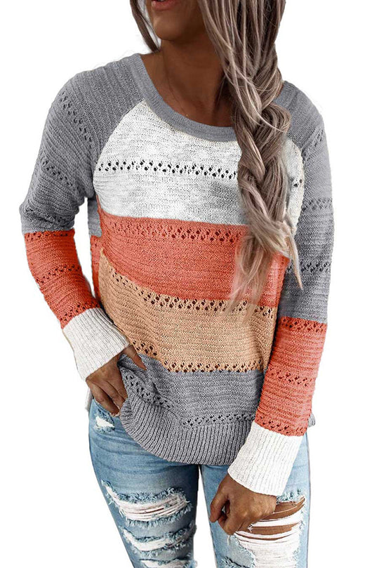 Damen Lässiger Strickpullover mit Ajour‑Muster, Colourblock‑Einsätzen und lockerer Passform Shop Nory