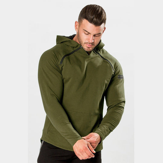 Herren Enganliegender Performance-Fit Hoodie mit Kapuze, Kängurutasche und Schulter-Reißverschluss Shop Nory