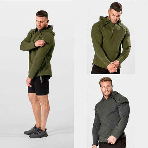Herren Enganliegender Performance-Fit Hoodie mit Kapuze, Kängurutasche und Schulter-Reißverschluss Shop Nory