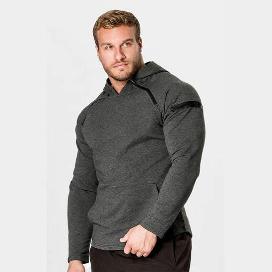 Herren Enganliegender Performance-Fit Hoodie mit Kapuze, Kängurutasche und Schulter-Reißverschluss Shop Nory