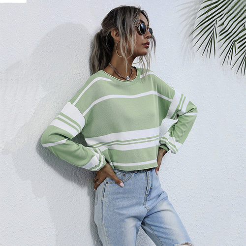 Damen Gestreifter Cropped-Feinstrickpullover mit weitem Raglanärmel Shop Nory