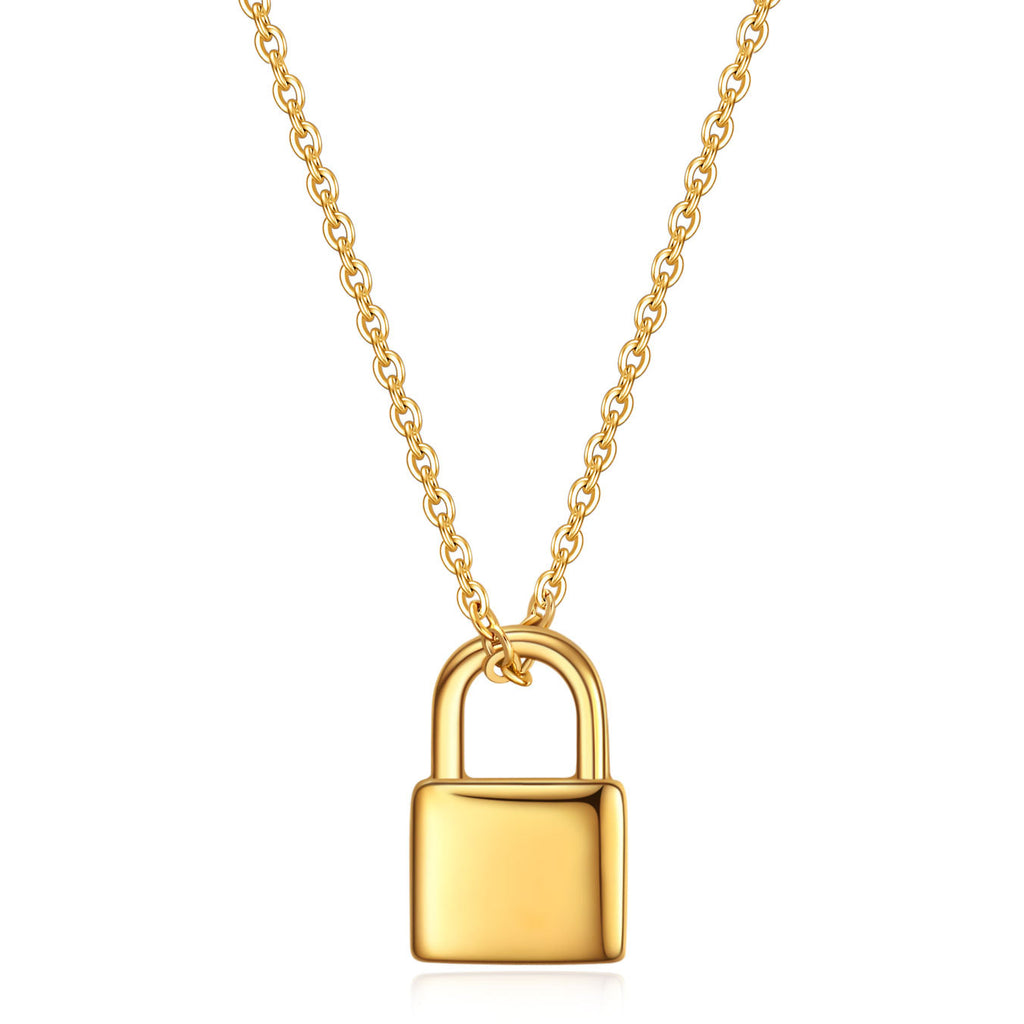Damen Halskette mit stilvollem Vorhängeschloss-Anhänger und feiner Gliederkette Shop Nory