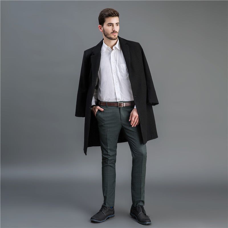 Herren Eleganter langer Wollmix-Mantel mit Schalkragen und geradem Schnitt Shop Nory