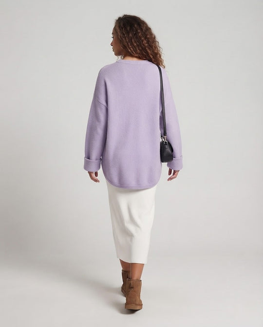 Damen Oversize Longpullover im Mohair‑Look mit Rundhals, überschnittener Schulter und seitlichem Schlitz Shop Nory