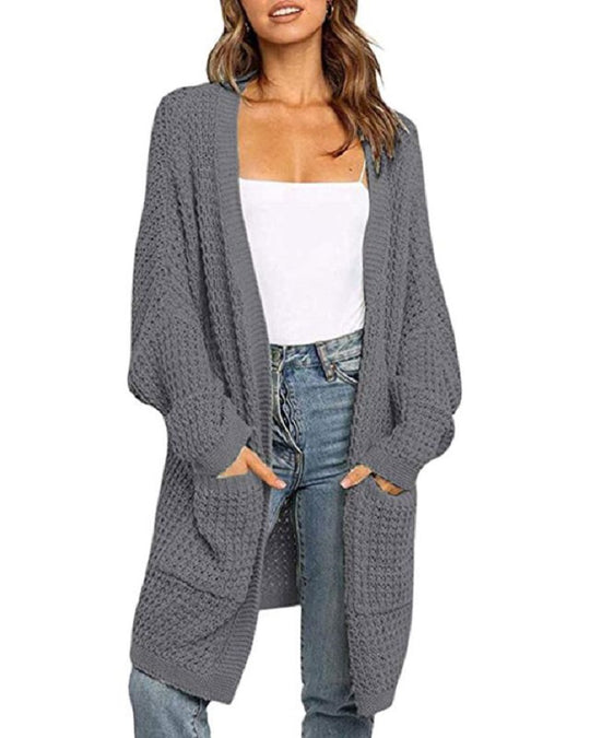 Damen Langer Offener Grobstrick-Cardigan im Cocoon-Schnitt mit Eingrifftaschen Shop Nory