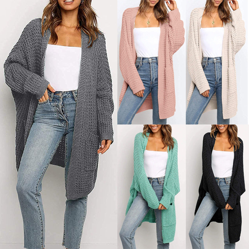 Damen Langer Offener Grobstrick-Cardigan im Cocoon-Schnitt mit Eingrifftaschen Shop Nory