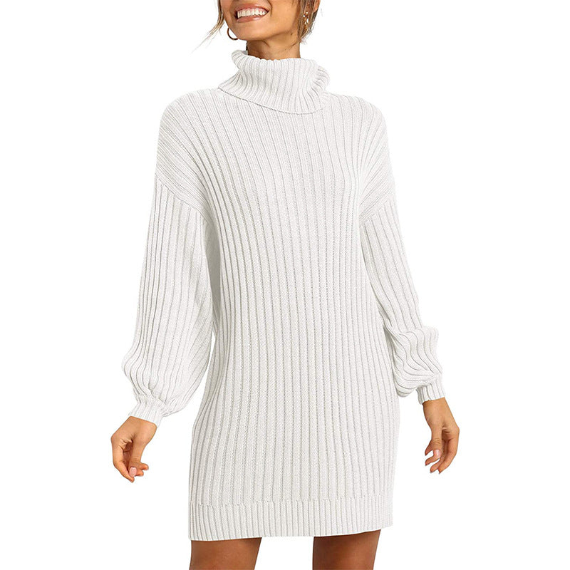 Damen Strickkleid mit hohem Kragen und weit geschnittenen Ärmeln