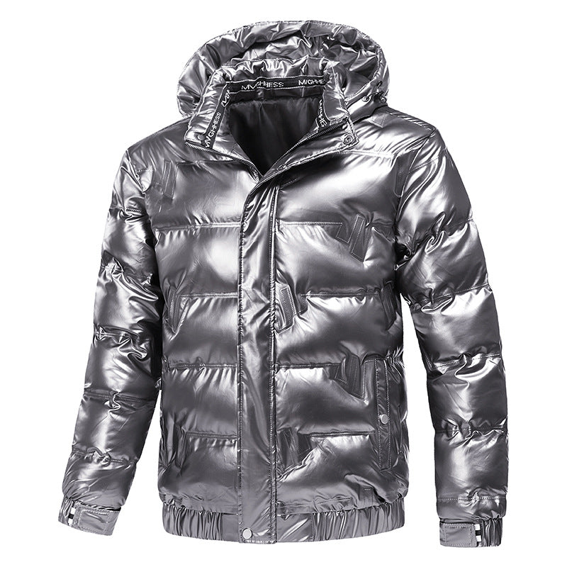 Herren Glänzende gesteppte Winterjacke mit Kapuze und thermischer Wattierung Shop Nory