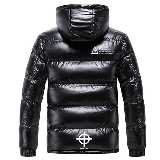 Herren glänzende wattierte Kapuzenjacke mit Metallic-Finish und Steppung Shop Nory