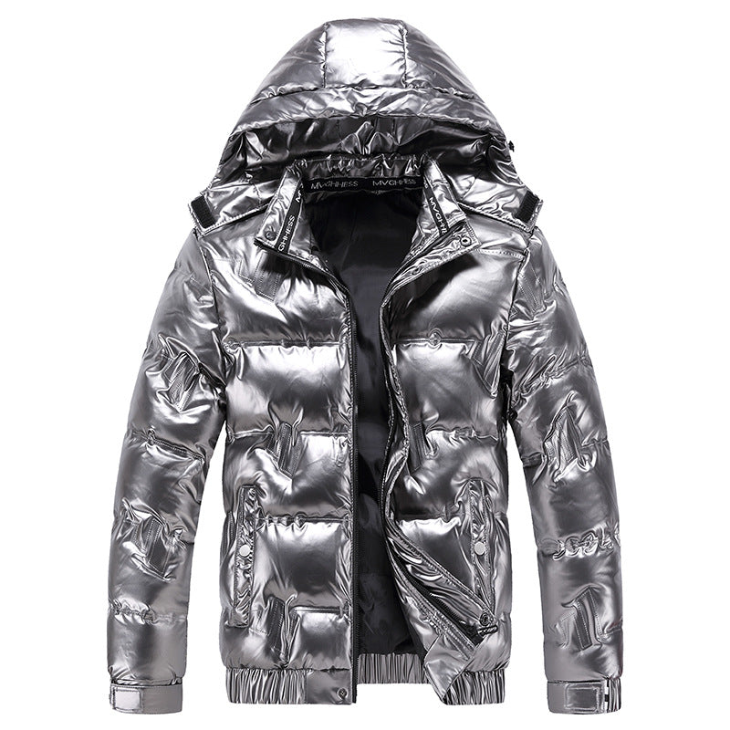 Herren Glänzende gesteppte Winterjacke mit Kapuze und thermischer Wattierung Shop Nory