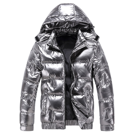Herren Glänzende gesteppte Winterjacke mit Kapuze und thermischer Wattierung Shop Nory