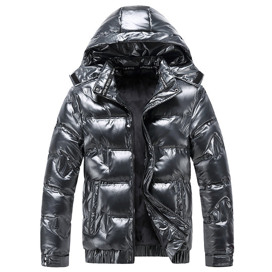 Herren Glänzende gesteppte Winterjacke mit Kapuze und thermischer Wattierung Shop Nory