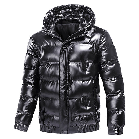 Herren Glänzende gesteppte Winterjacke mit Kapuze und thermischer Wattierung Shop Nory