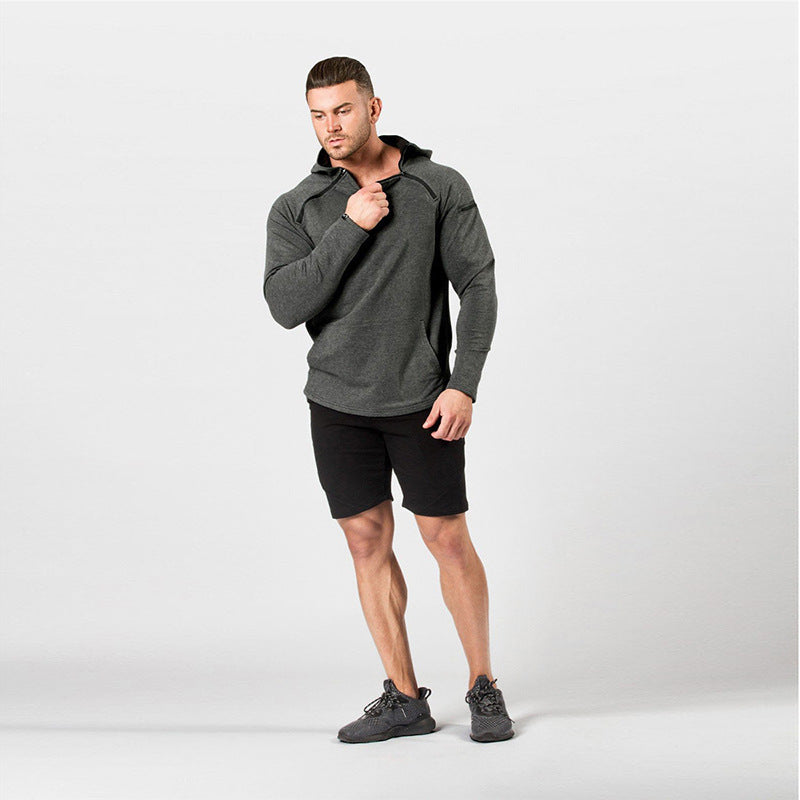 Herren Enganliegender Performance-Fit Hoodie mit Kapuze, Kängurutasche und Schulter-Reißverschluss Shop Nory