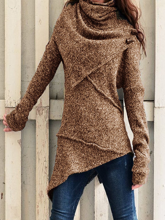 Damen asymmetrischer Boucle-Strickpullover mit großem Schalfkragen Shop Nory