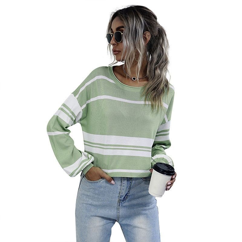 Damen Gestreifter Cropped-Feinstrickpullover mit weitem Raglanärmel Shop Nory