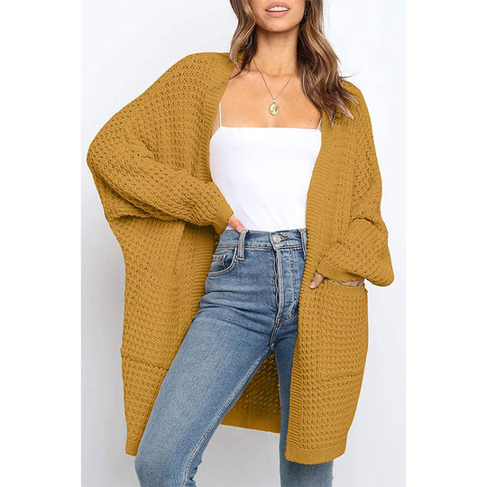 Damen Langer Offener Grobstrick-Cardigan im Cocoon-Schnitt mit Eingrifftaschen Shop Nory