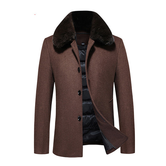 Herren Wollmantel mit gesteppter Thermofütterung und Kunstpelzkragen Shop Nory