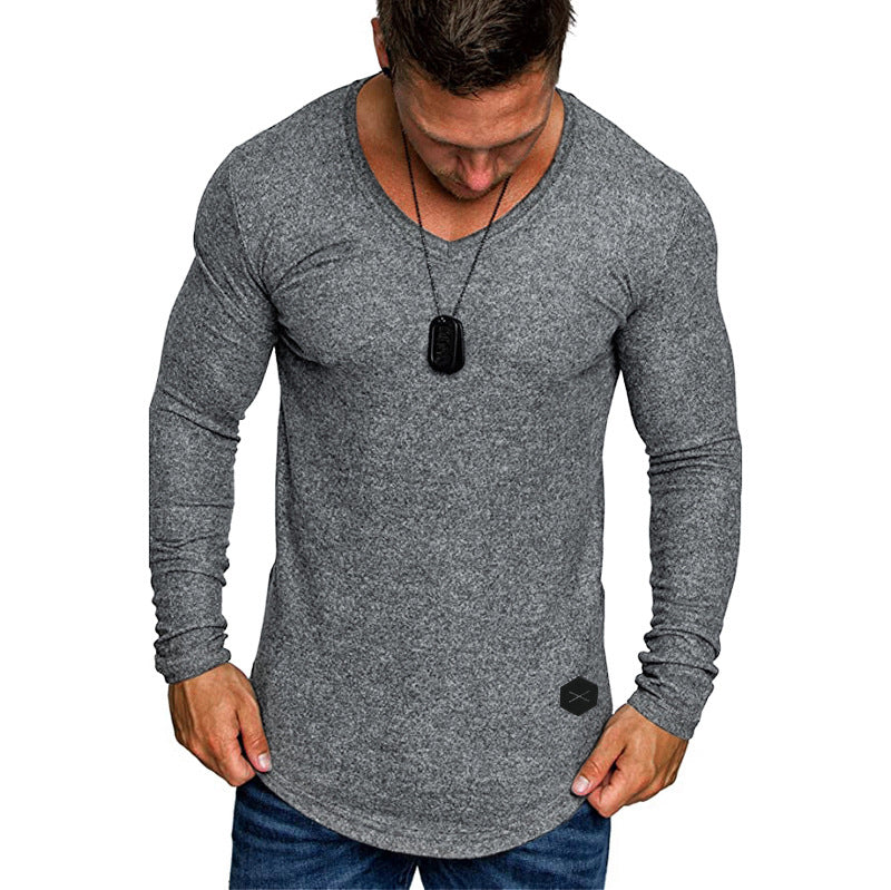 Herren Enganliegendes Langarmshirt mit tiefem V-Ausschnitt, elastischem Baumwollmix und abgerundetem Saum Shop Nory