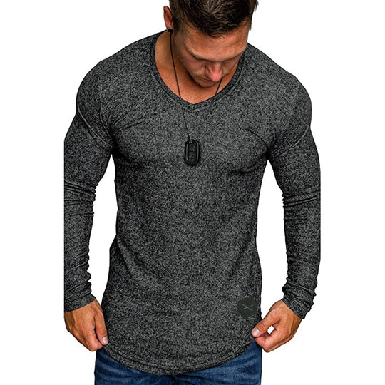 Herren Enganliegendes Langarmshirt mit tiefem V-Ausschnitt, elastischem Baumwollmix und abgerundetem Saum Shop Nory
