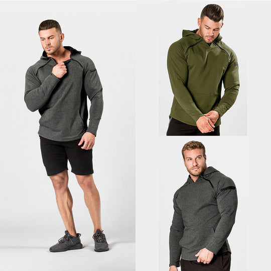 Herren Enganliegender Performance-Fit Hoodie mit Kapuze, Kängurutasche und Schulter-Reißverschluss Shop Nory