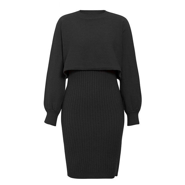 Damen Strickkleid mit cropped Oberteil und Rippstruktur