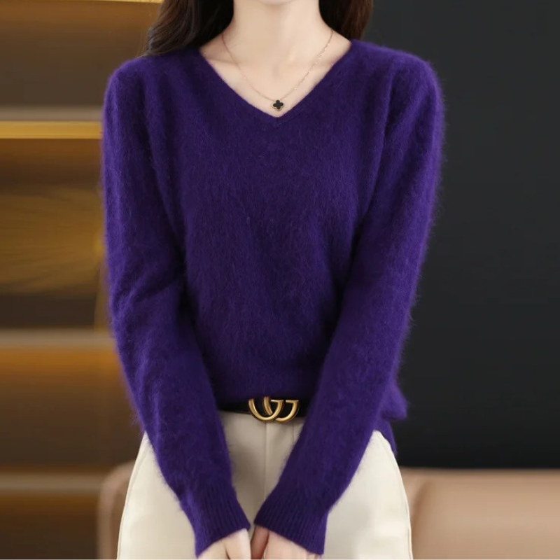 Pullover Damen V-ausschnitt Leichter und Weicher Strickpullover