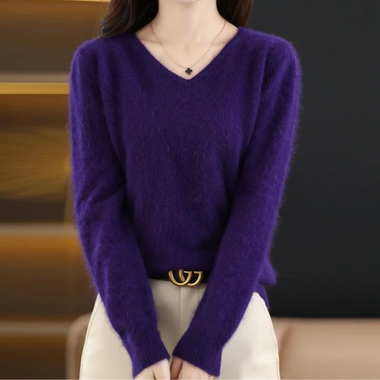 Pullover Damen V-ausschnitt Leichter und Weicher Strickpullover