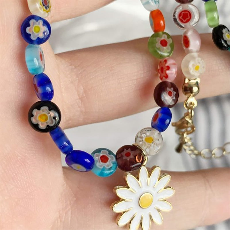 Bunte Halskette Mit Gänseblümchen-Anhänger | Shop Nory