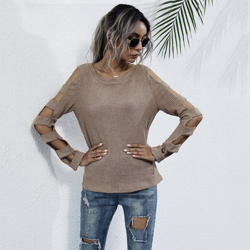 Damen Rippenstrick-Longsleeve mit Cut-Out-Ärmeln und Schulteröffnungen Shop Nory