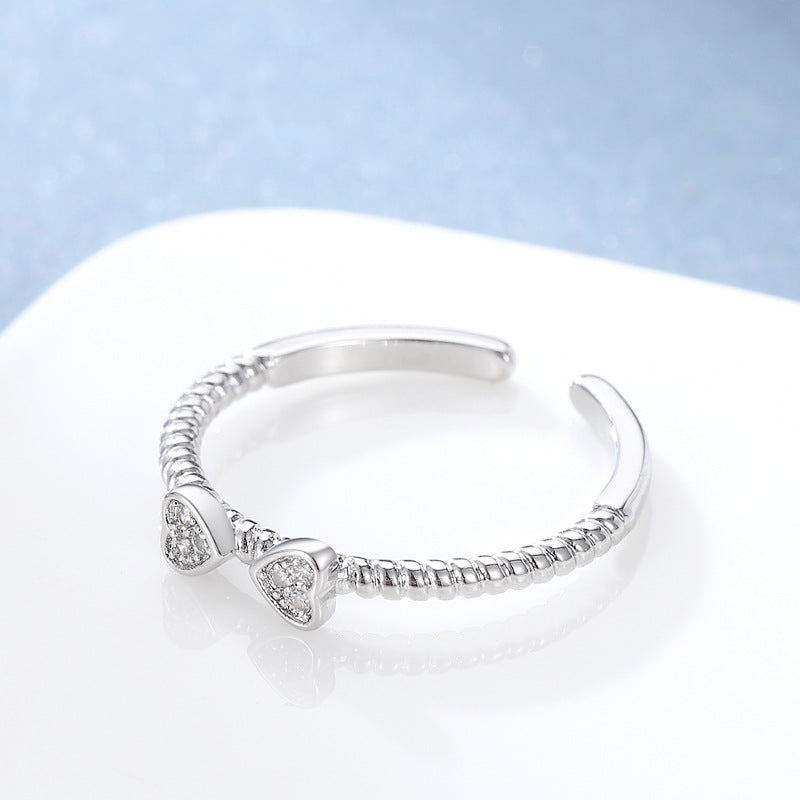 Damen Offener Ring mit herzförmigen Zirkonia-Akzenten Shop Nory