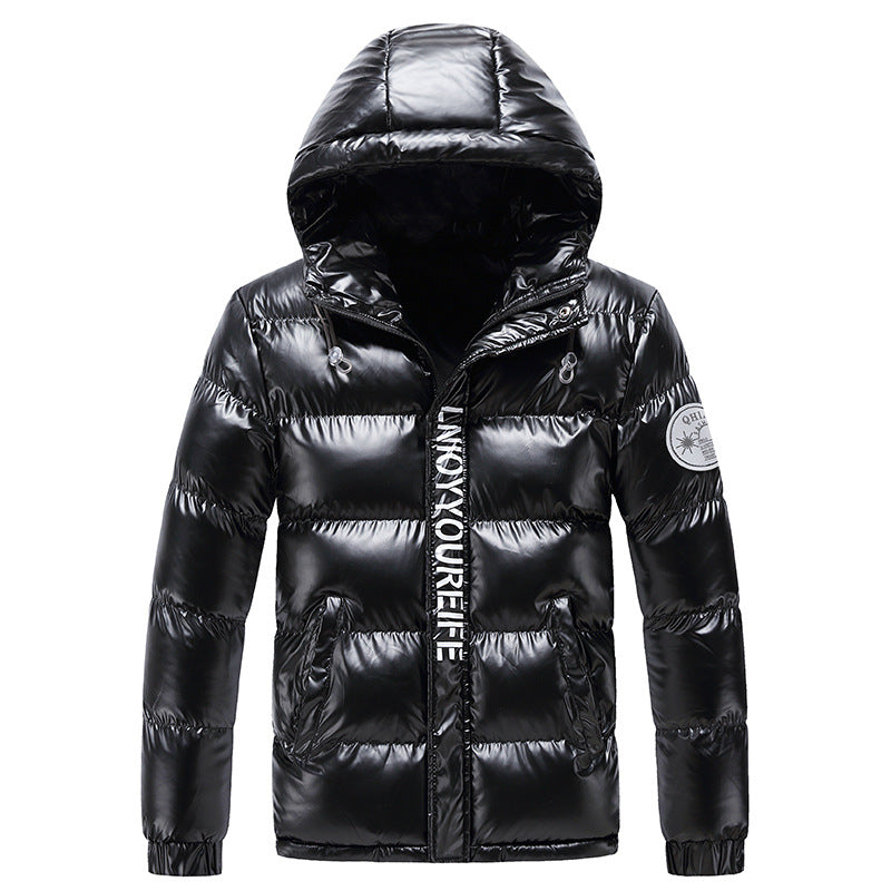 Herren glänzende wattierte Kapuzenjacke mit Metallic-Finish und Steppung Shop Nory