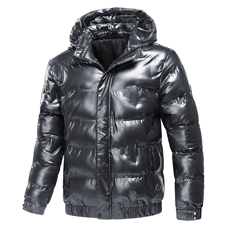 Herren Glänzende gesteppte Winterjacke mit Kapuze und thermischer Wattierung Shop Nory