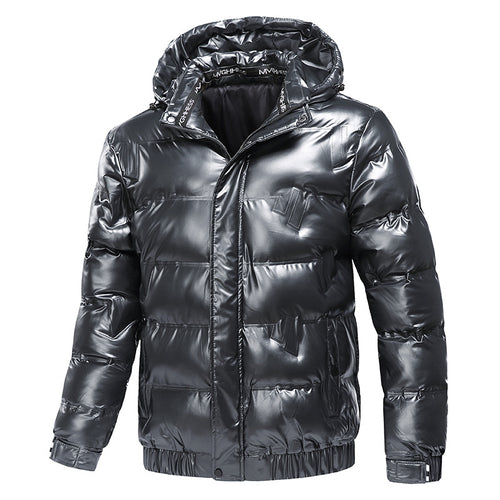 Herren Glänzende gesteppte Winterjacke mit Kapuze und thermischer Wattierung Shop Nory