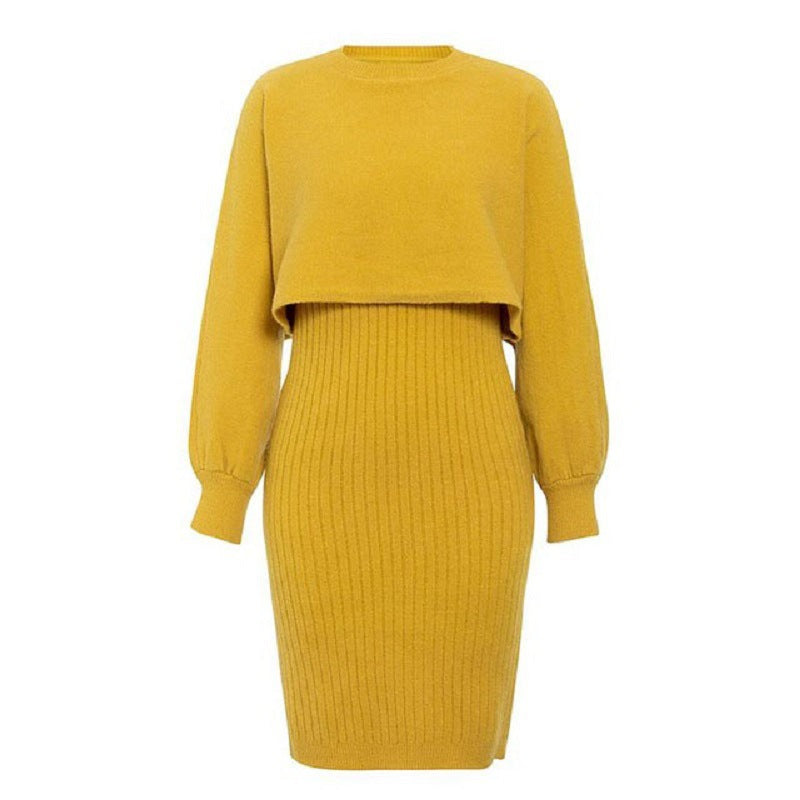 Damen Strickkleid mit cropped Oberteil und Rippstruktur