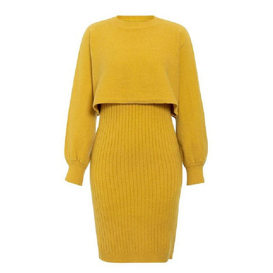 Damen Strickkleid mit cropped Oberteil und Rippstruktur