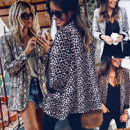 Damen Leichter Longblazer mit Schlangenprint, offener Front und aufgesetzten Taschen Shop Nory