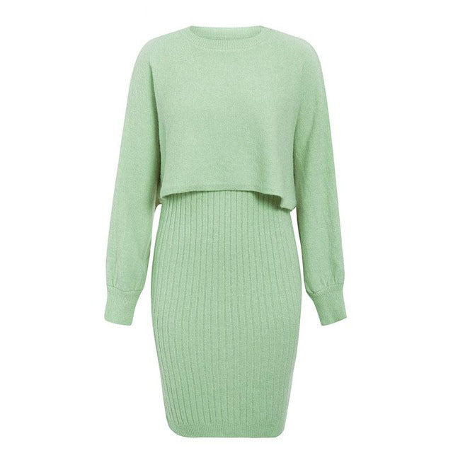 Damen Strickkleid mit cropped Oberteil und Rippstruktur