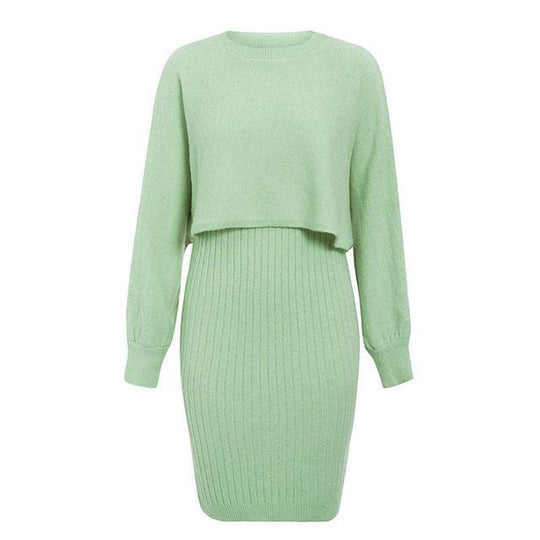 Damen Strickkleid mit cropped Oberteil und Rippstruktur