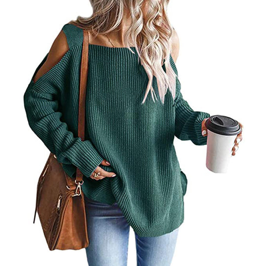 Damen Oversize-Rippstrickpullover mit Schulter-Cut-outs und weitem U-Boot-Ausschnitt Shop Nory