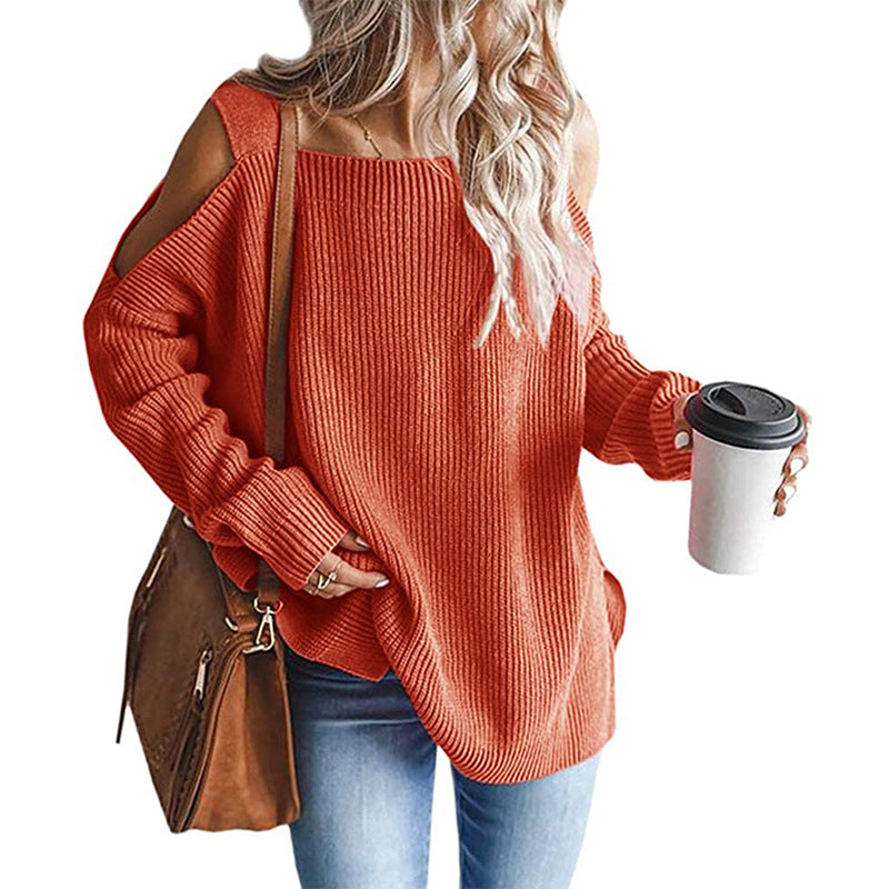 Damen Oversize-Rippstrickpullover mit Schulter-Cut-outs und weitem U-Boot-Ausschnitt Shop Nory